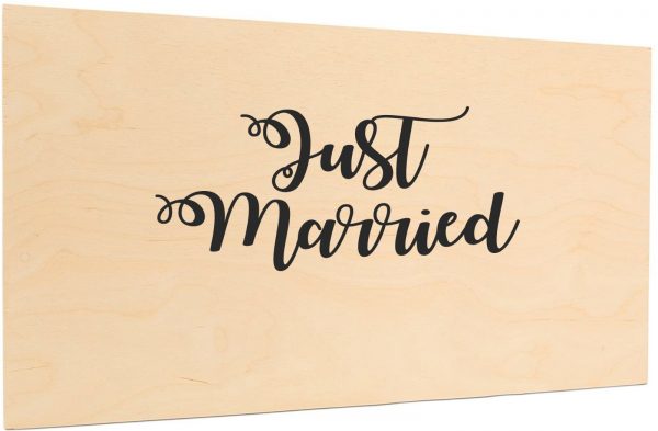 cartel madera Just Married