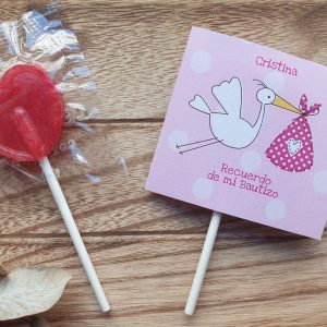 piruleta personalizada bautizo cigueña