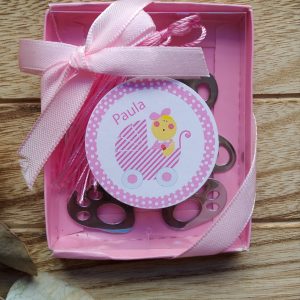 punto de libro oso bautizo carrito rosa