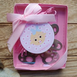 punto de libro oso bautizo bebe rosa