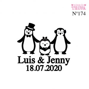 sello personalizado boda pinguinos